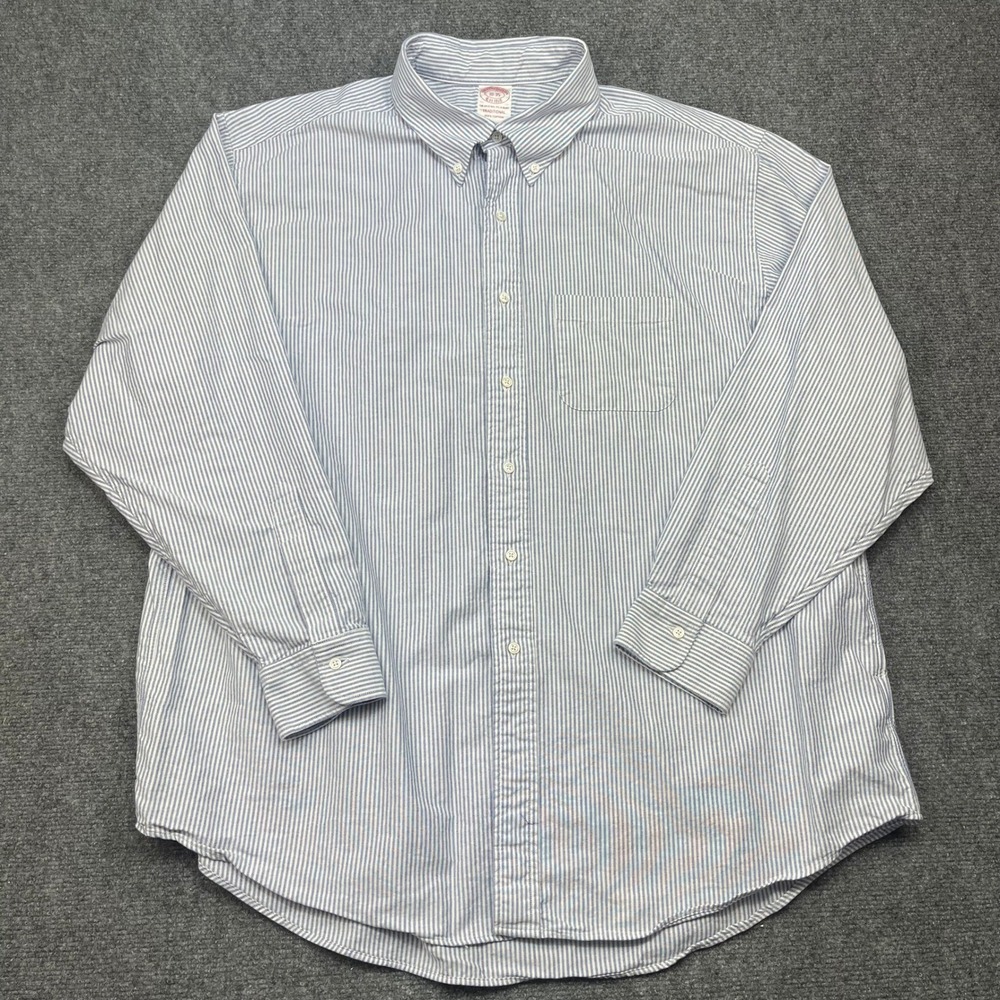 Vtg Brooks Brothers 1818 USA Men 18-35 Striped Button Up Shirt Blue White Oxford